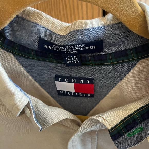 Tommy Hilfiger Crest Logo Button down Shirt Khaki, 16 1/2 34/35 - Picture 2 of 5